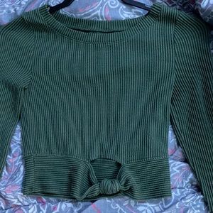 olive green cropped long sleeve shirt